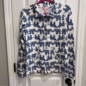 Lilly Pulitzer Pack Your Trunk Navy Blue White Elephant Popover Medium